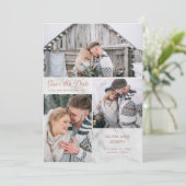 Drei Fotos auf Marmor mit Rose Gold | Hochzeit Save The Date (Stehend Vorderseite)