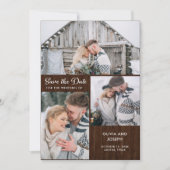 Drei Fotos auf rustikalem Holzaussehen | Hochzeit Save The Date (Vorderseite)