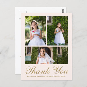 Drei Fotos Blumenkreuz Erste Kommune Rose Postkarte