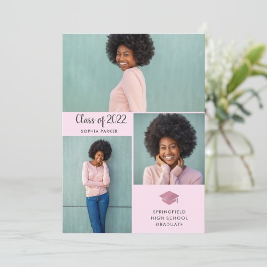 Drei Fotos | Einfache und moderne Abschluss 2022 Einladung (Stehend Vorderseite)