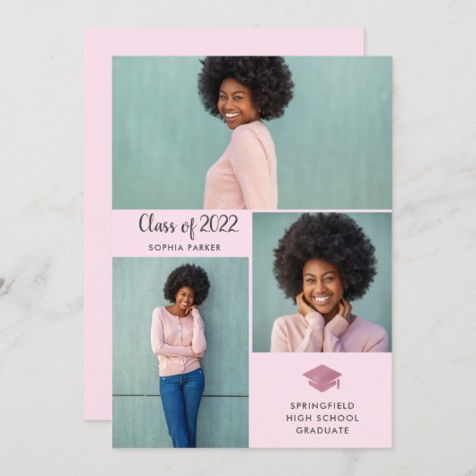 Drei Fotos | Einfache und moderne Abschluss 2022 Einladung (Vorne/Hinten)