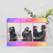 Drei Fotos Einhorn Rosa Abstrakte Hochzeit Einladung (Stehend Vorderseite)