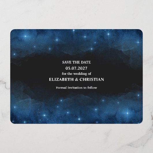 Drei Fotos Galaxy Overlay Save the Date Foil Inv Folieneinladung (Rückseite)