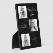 Drei Fotos Graduate Announement Black Marble Fotoplatte (Seite)