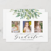 Drei Fotos Grüne Graduation Party Einladung (Vorne/Hinten)