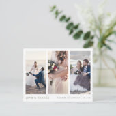 Drei Fotos grüne Typografie Hochzeit Danke Postkarte (Stehend Vorderseite)