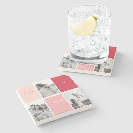 Drei Fotos | Happy Valentines Day Steinuntersetzer (Seitenansicht)