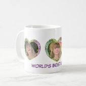 Drei Fotos in der Tasse des Herzens Kaffee (Vorderseite Links)