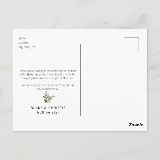 Drei Fotos New Baby Modern Danke Postcard Postkarte (Rückseite)