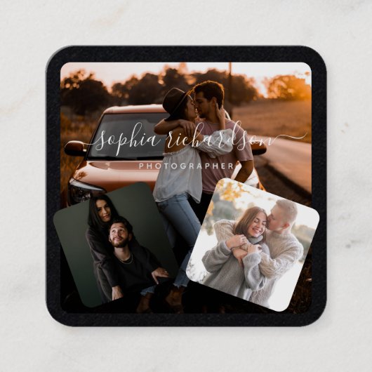 Drei Fotos Premium Schwarz-Weiß-Signatur Quadratische Visitenkarte (Vorderseite)