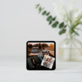 Drei Fotos Premium Schwarz-Weiß-Signatur Quadratische Visitenkarte (Stehend Vorderseite)