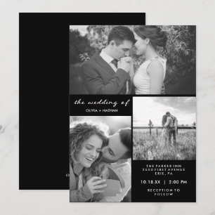 Drei Fotos   Schwarz-Weiß-Hochzeit Einladung