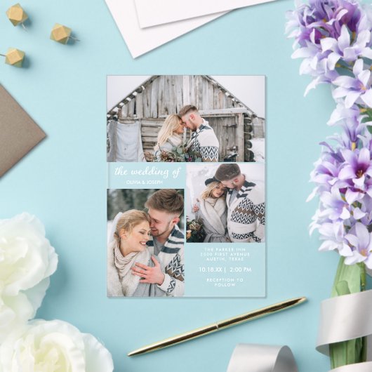 Drei Fotos und einfacher Text | Hochzeit Acryleinladungen (In Situ (Hochzeit))