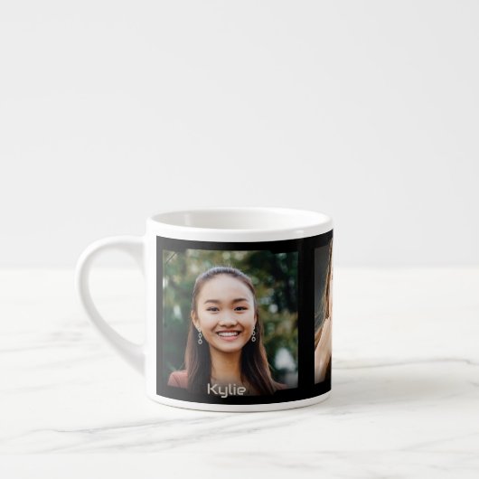 Drei Fotos und Name, schwarzer Sci-Fi-Rahmen Espressotasse (Links)
