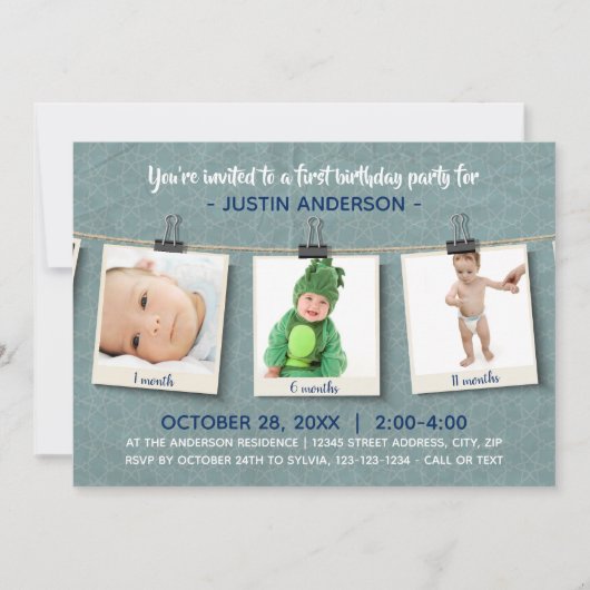 Drei Fotos zu Twine - Geburtstagsparty Einladung (Vorderseite)