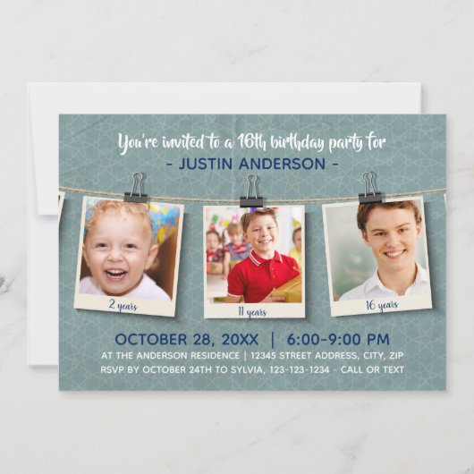 Drei Fotos zu Twine - Geburtstagsparty Einladung (Vorderseite)