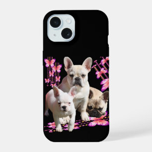 Drei französische Bulldoggen mit Schmetterling  iPhone 15 Hülle