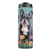 Drei französische Bulldogs im Garten Thermosbecher (Vorderseite)