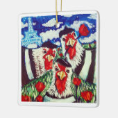 Drei französische Hennen Keramikornament (Links)