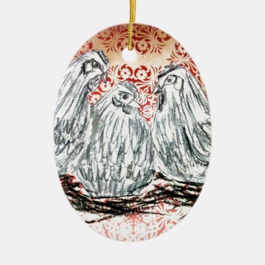 Drei französische Hennen Keramikornament (Vorne)