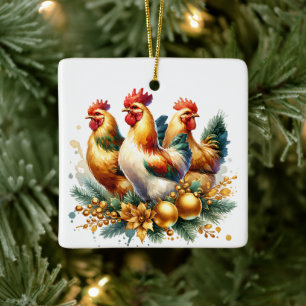 Drei französische Hennen Personalisiert Weihnachte Keramikornament