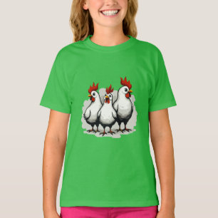 Drei französische Hennen Retro-Mittelalter-Ausschn T-Shirt