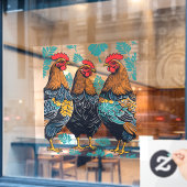 Drei französische Hühner im Stilausschnitt Fensteraufkleber (Café-Fenster)