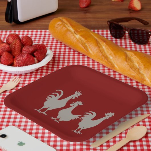 Drei französische Hühner im Stilstil 5 Pappteller (Picknick)