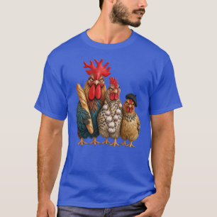 Drei französische Hühner Knoblauch, Baguettes und  T-Shirt
