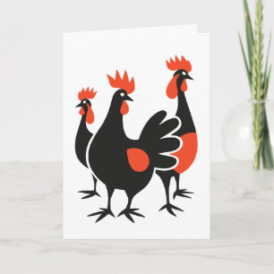 Drei französische Hühner Retro-Mitte-des-Jahrhunde Feiertagskarte