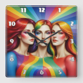 Drei Frauen feiern buntes Diversity Quadratische Wanduhr (Vorderseite)