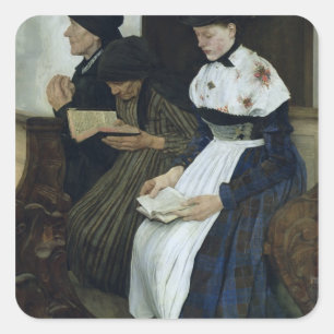 Drei Frauen in der Kirche, 1882 Quadratischer Aufkleber