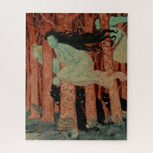 Drei Frauen mit schwarzen Wölfen Grasset Kunst Puzzle (Vertikal)