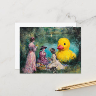 Drei Frauen picknicken mit Riesenente Postkarte
