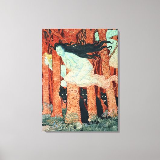 Drei Frauen und drei Wölfe (w/c) Leinwanddruck (Vorderseite)