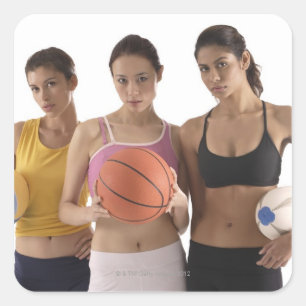 drei Frauen unterschiedliches Rennen, halten Quadratischer Aufkleber