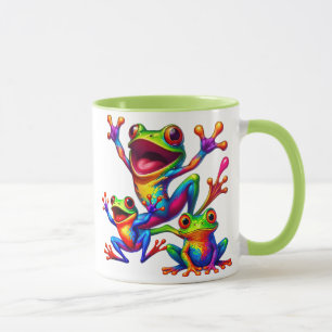 Drei fröhliche Frösche mit leuchtenden Farben Tasse