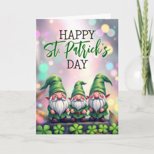 Drei fröhliche Gnome & Kleeblätter zum St. Patrick Karte