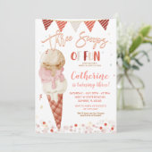 Drei Fun-Scoops 3. Geburtstag Party Glitzer Einladung (Stehend Vorderseite)