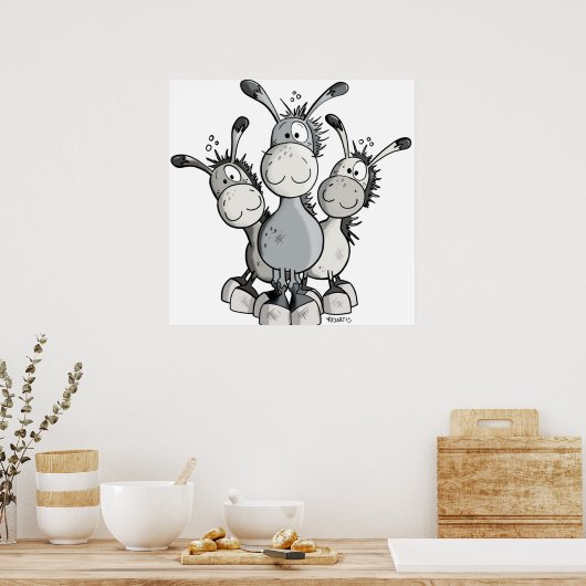 Drei Funny Donkeys Poster (Küche)