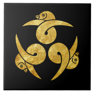 Drei Gans-Japaner Kamon Gold auf Schwarzem Fliese