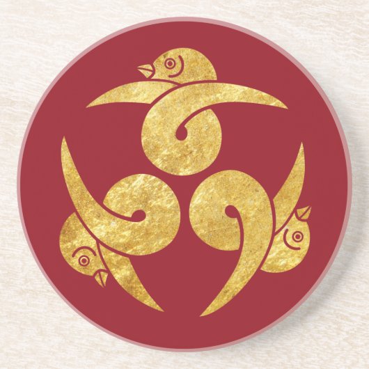 Drei Gans-Japaner Kamon im Imitatgoldrot Getränkeuntersetzer (Vorne)