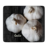 Drei ganze Wolken Weißer Knoblauch Schneidebrett (Vorderseite)