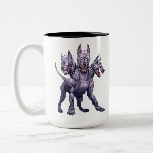Drei gehackte Hunde Cerberus Zweifarbige Tasse (Links)