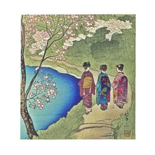 Drei Geishas durch die Wasser-Japaner Woodblock Notizblock