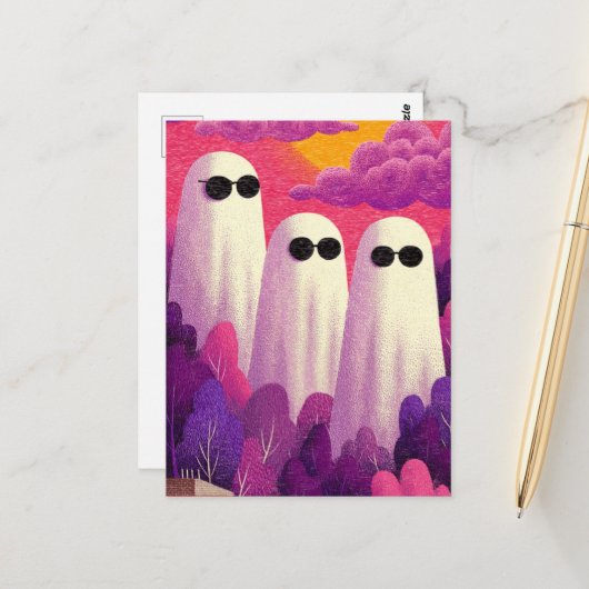 Drei Geister in Sonnenbrille Postkarte (Vorderseite/Rückseite Beispiel)
