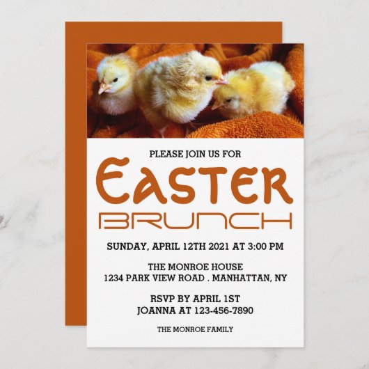 Drei gelbe Chips, Orange & White Oaster Brunch Ankündigung (Vorne/Hinten)