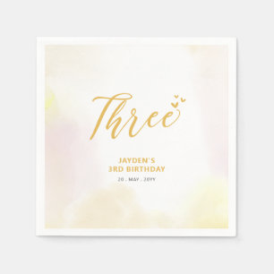 Drei Gelbe Herzen & Aquarell 3. Geburtstag Serviette