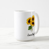 Drei gelbe Sonnenblumen in Vase Custom Kaffeetasse (VorderseiteRechts)