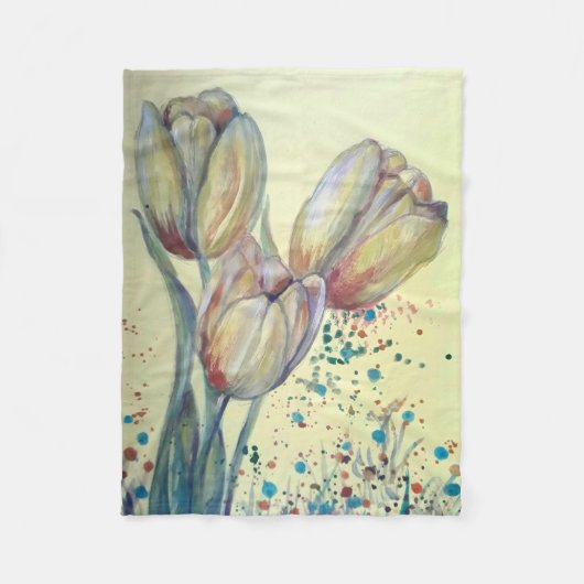 Drei gelbe Tulpen-Bouquet Fleecedecke (Vorderseite)